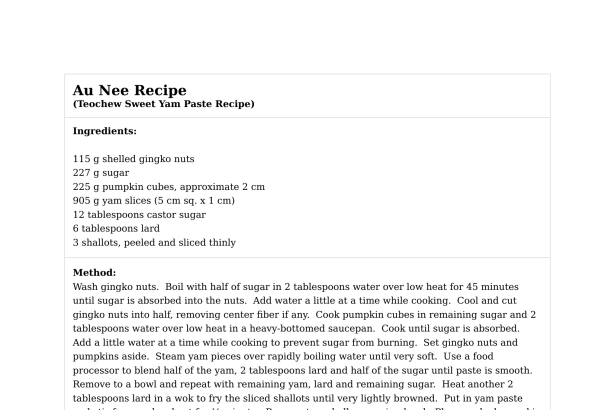 Au Nee Recipe