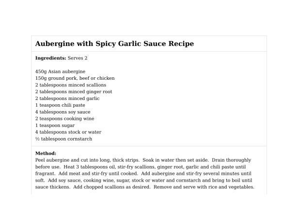 Aubergine with Spicy Garlic Sauce Recipe