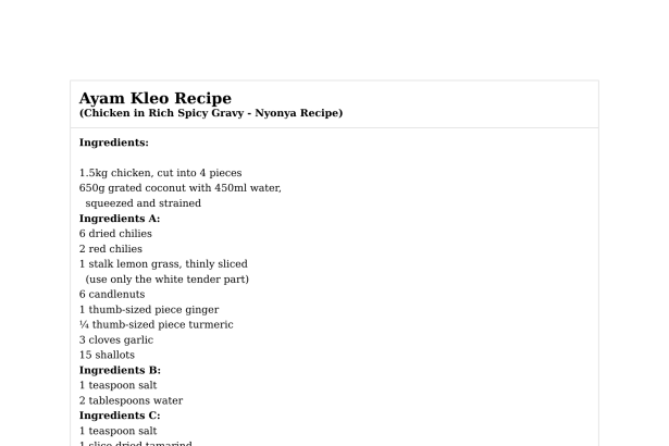 Ayam Kleo Recipe