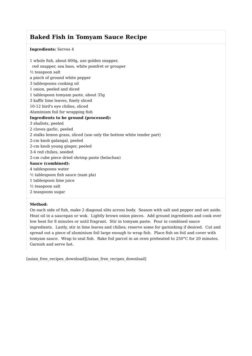 Baked Fish in Tomyam Sauce Recipe