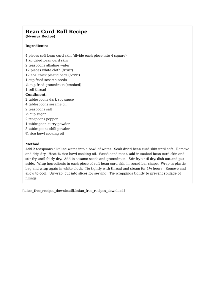 Bean Curd Roll Recipe