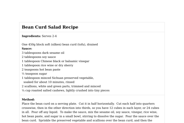 Bean Curd Salad Recipe