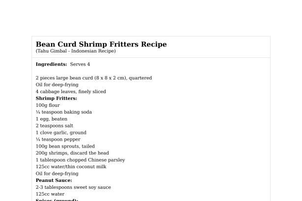 Bean Curd Shrimp Fritters Recipe