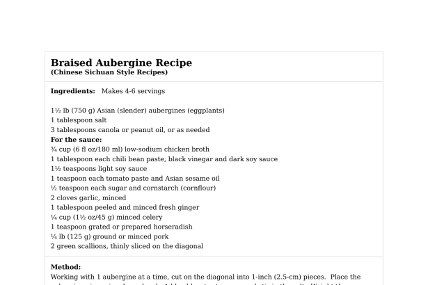 Braised Aubergine Recipe