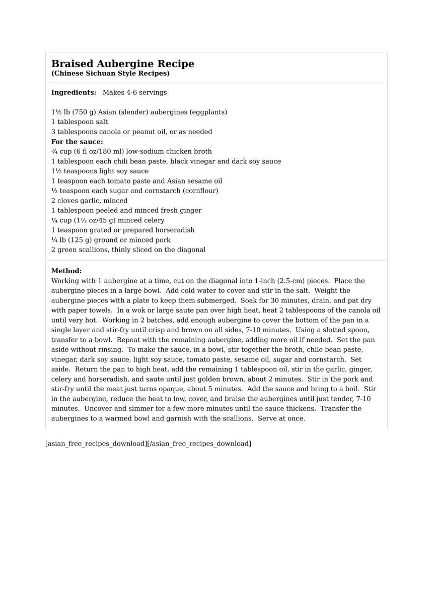 Braised Aubergine Recipe