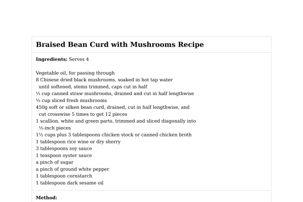 Braised Bean Curd with Mushrooms Recipe