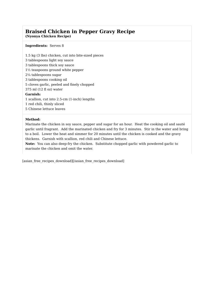 Braised Chicken in Pepper Gravy Recipe