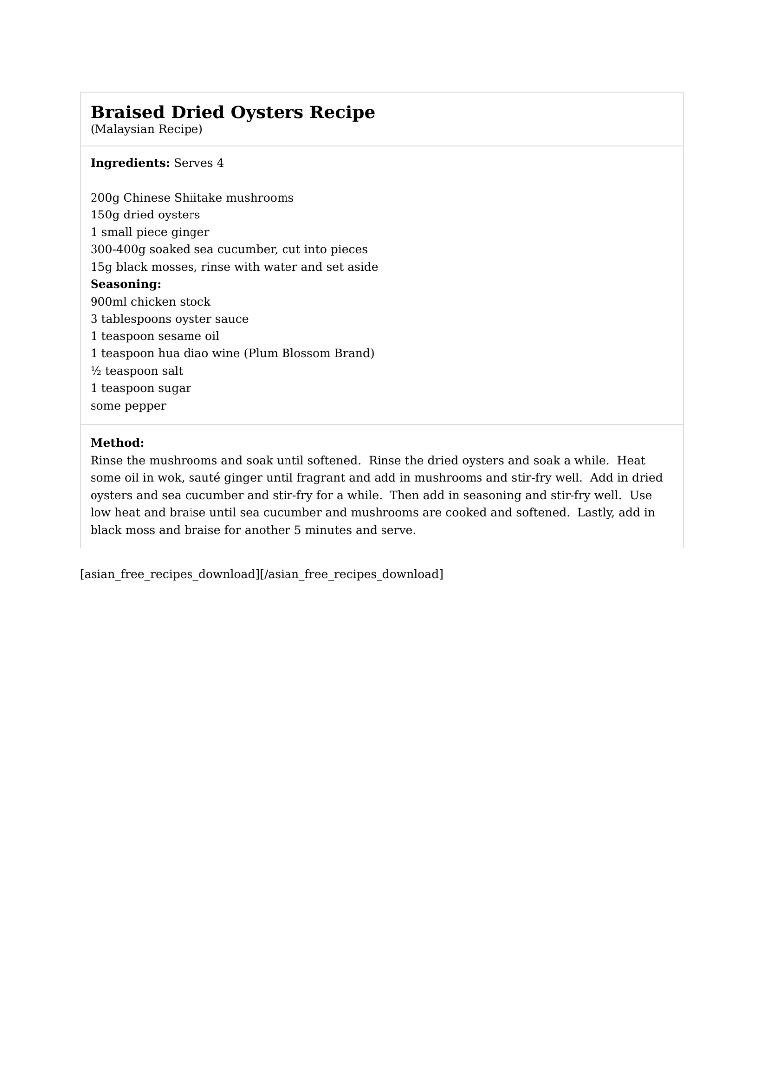 Braised Dried Oysters Recipe