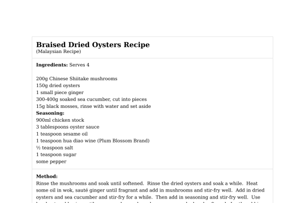 Braised Dried Oysters Recipe