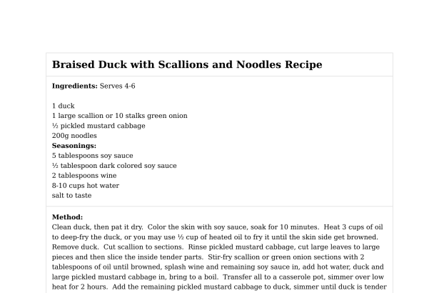 Braised Duck with Scallions and Noodles Recipe