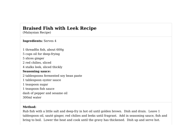 Braised Fish with Leek Recipe