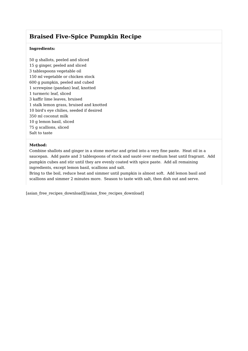 Braised Five-Spice Pumpkin Recipe