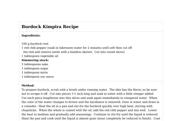 Burdock Kimpira Recipe