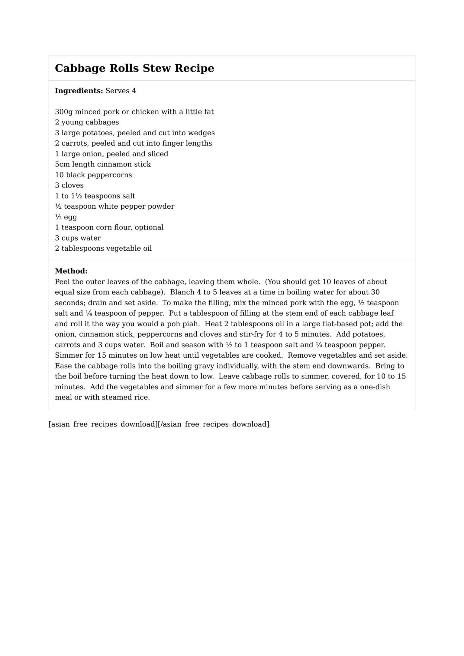 Cabbage Rolls Stew Recipe