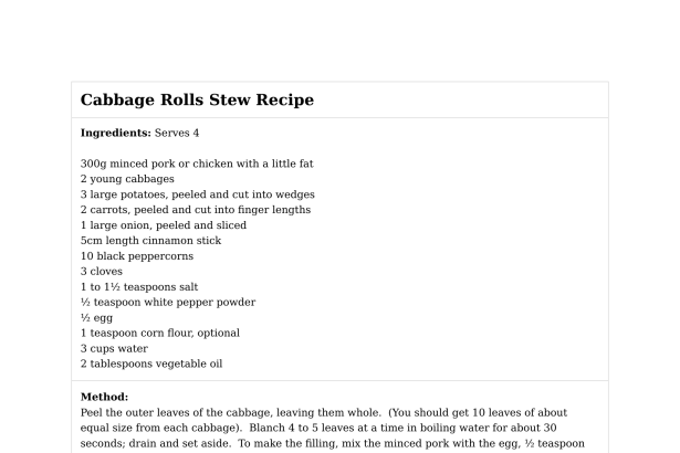 Cabbage Rolls Stew Recipe