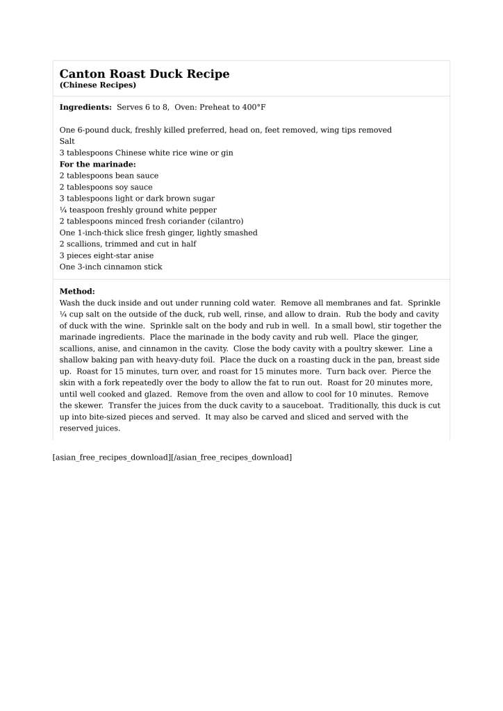 Canton Roast Duck Recipe