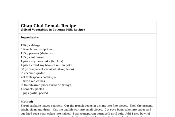 Chap Chai Lemak Recipe