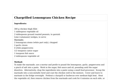 Chargrilled Lemongrass Chicken Recipe