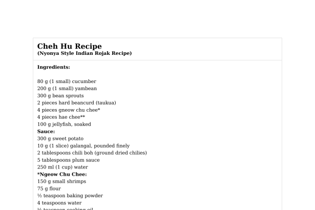 Cheh Hu Recipe