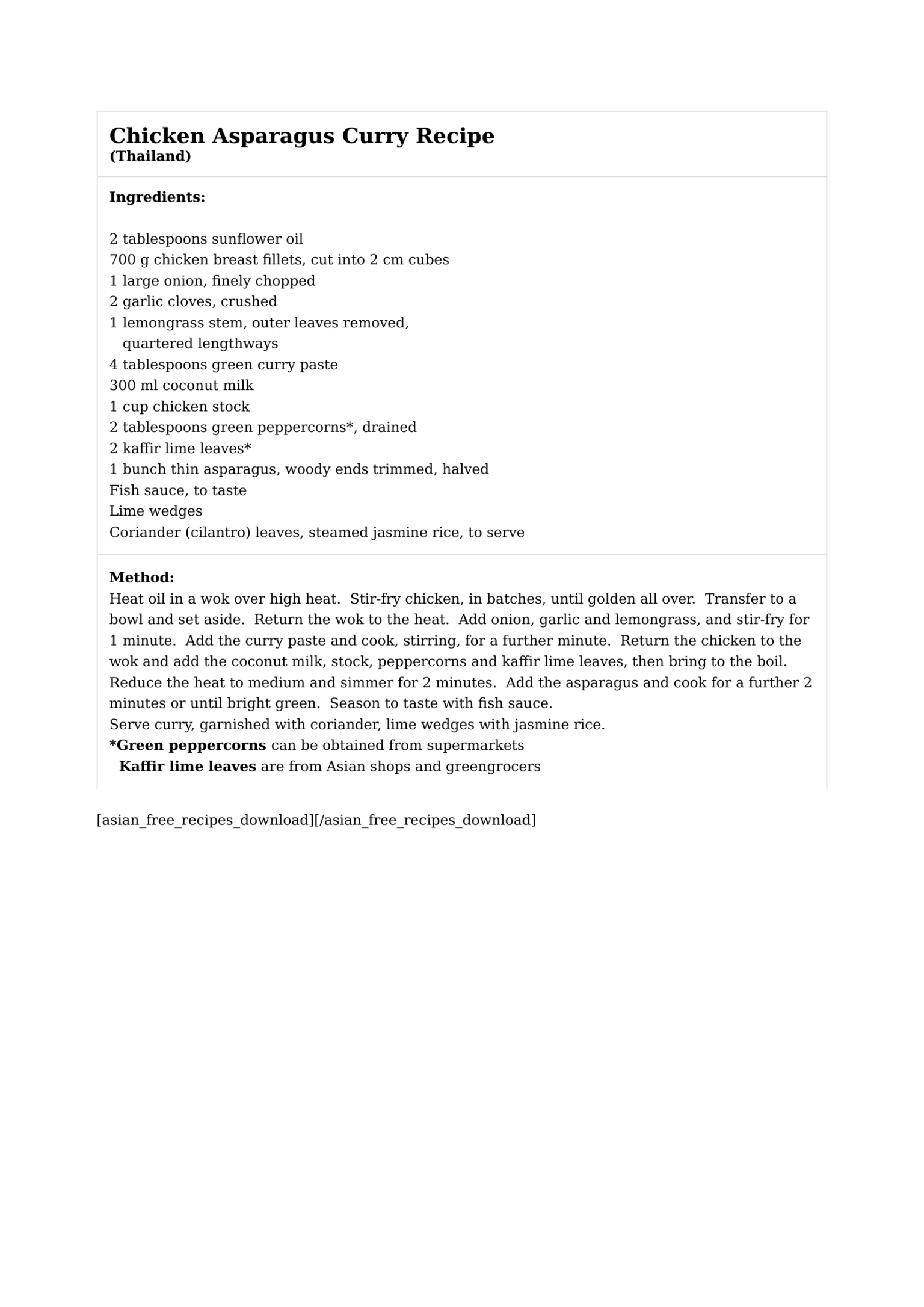 Chicken Asparagus Curry Recipe