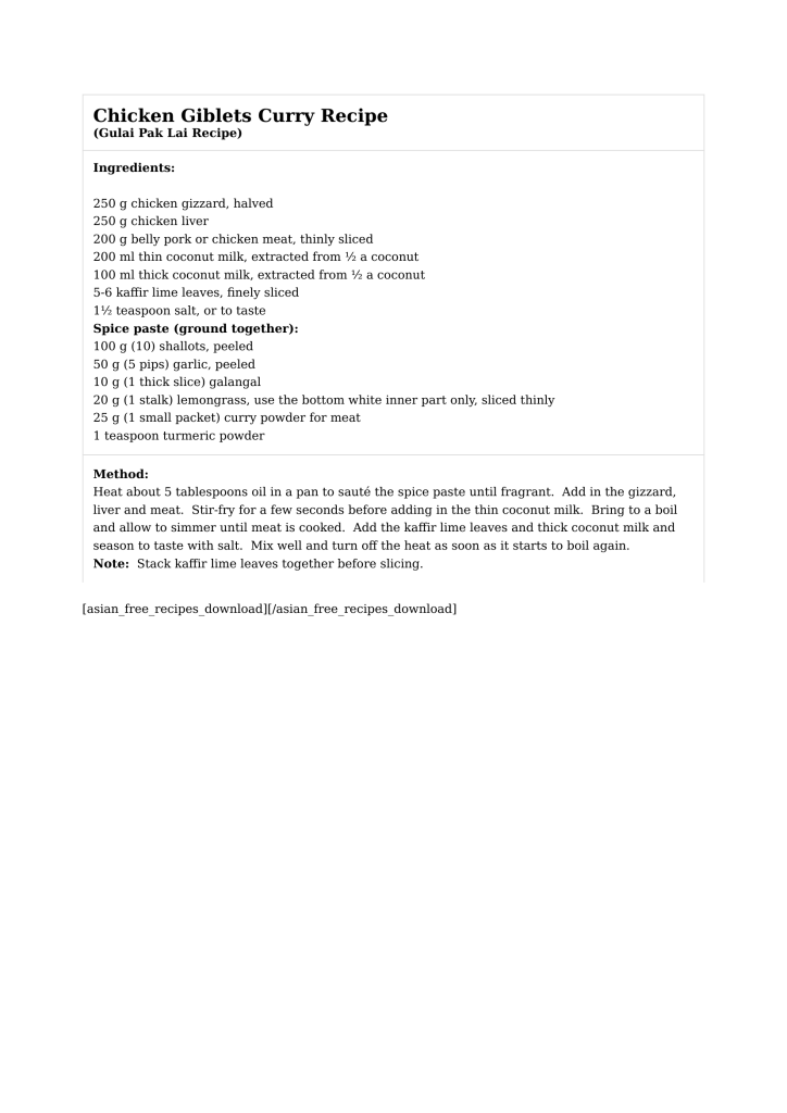 Chicken Giblets Curry Recipe