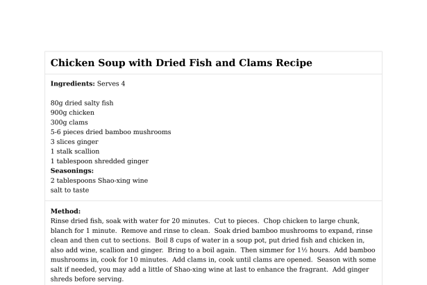 Chicken Soup with Dried Fish and Clams Recipe