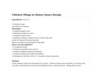 Chicken Wings in Honey Sauce Recipe