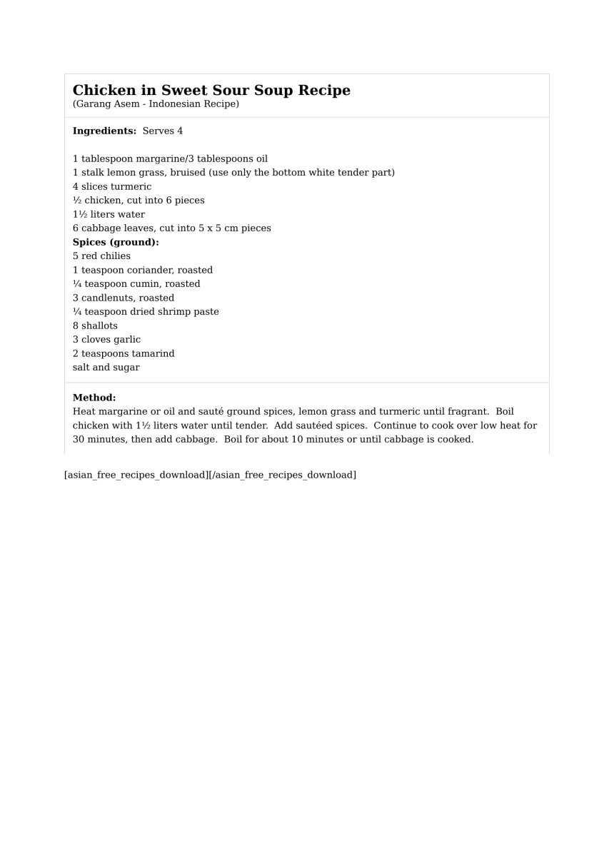 Chicken in Sweet Sour Soup Recipe