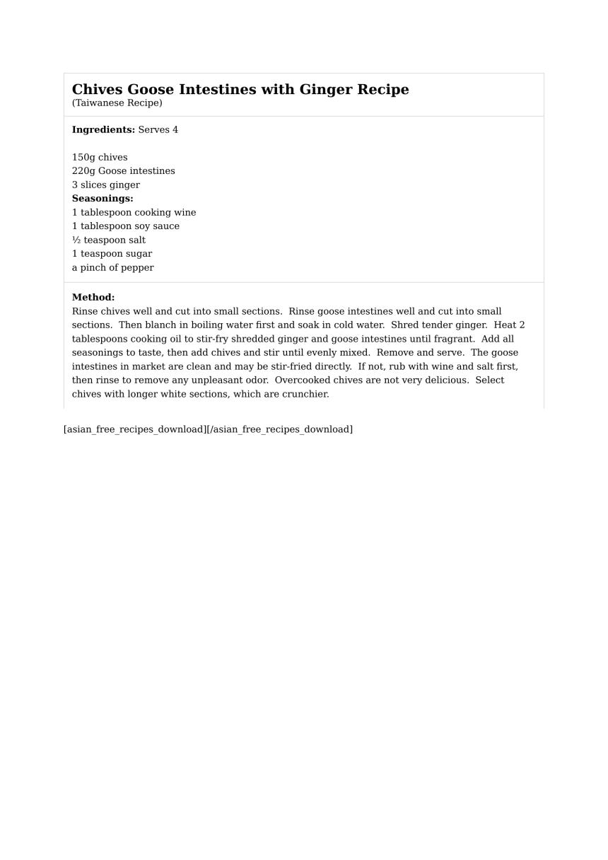 Chives Goose Intestines with Ginger Recipe