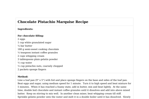 Chocolate Pistachio Marquise Recipe
