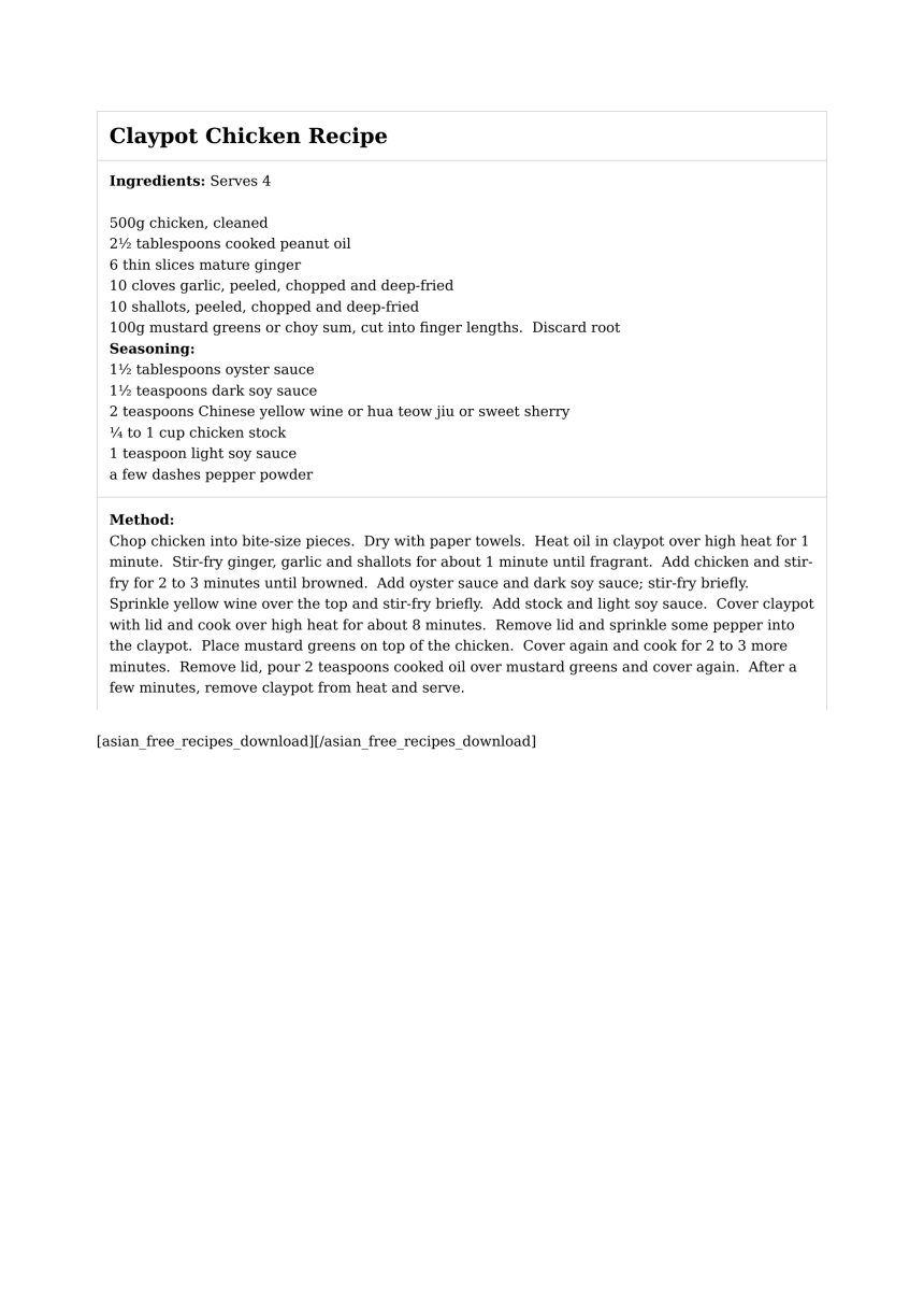 Claypot Chicken Recipe