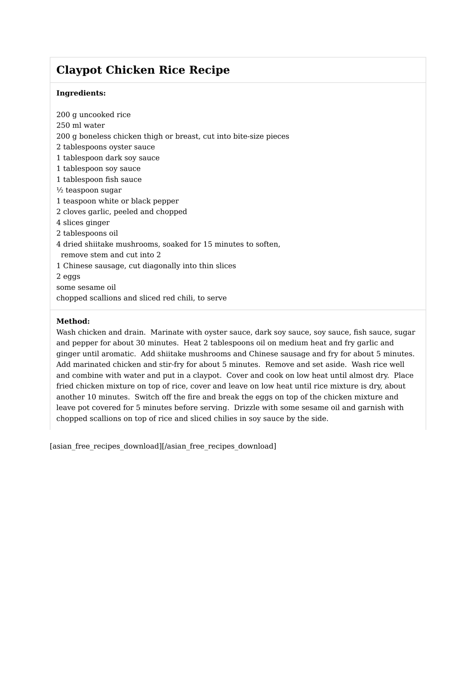 Claypot Chicken Rice Recipe