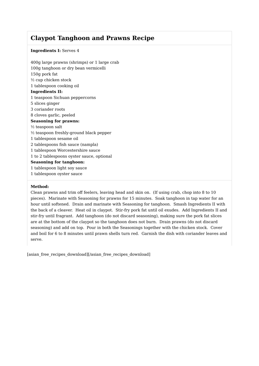 Claypot Tanghoon and Prawns Recipe