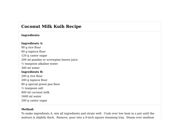 Coconut Milk Kuih Recipe