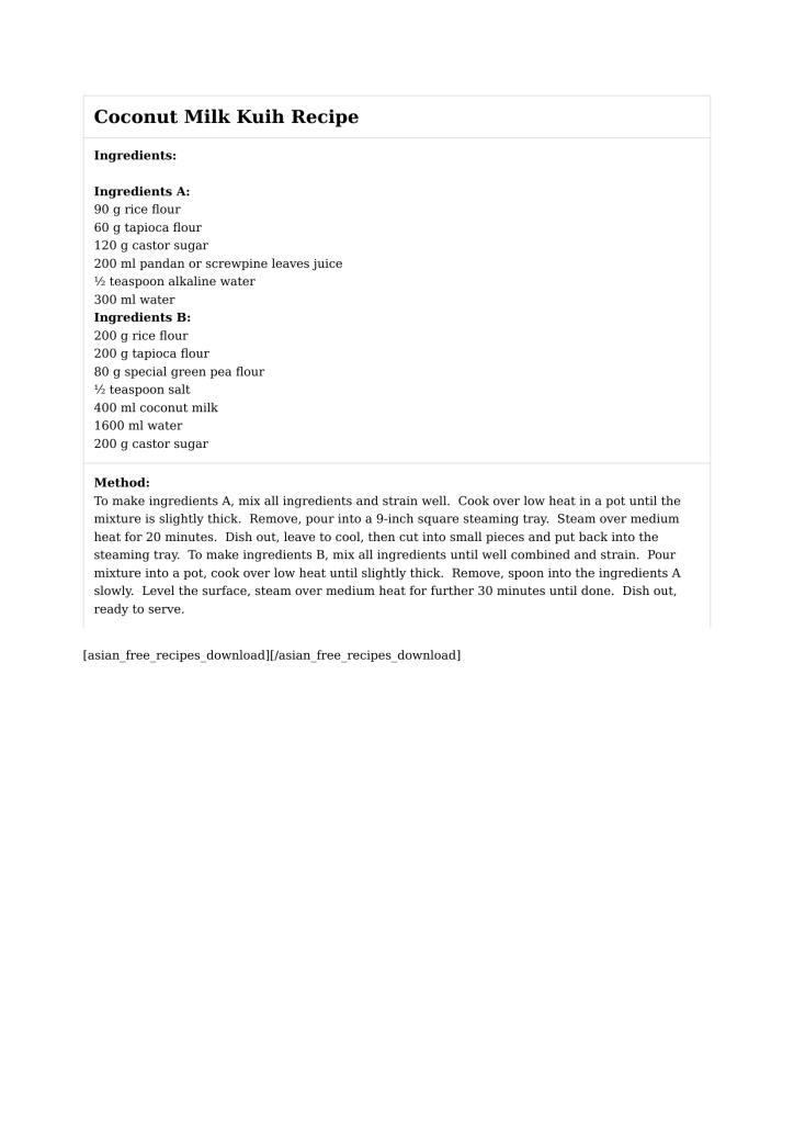 Coconut Milk Kuih Recipe