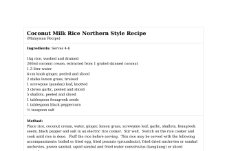 Coconut Milk Rice Northern Style Recipe