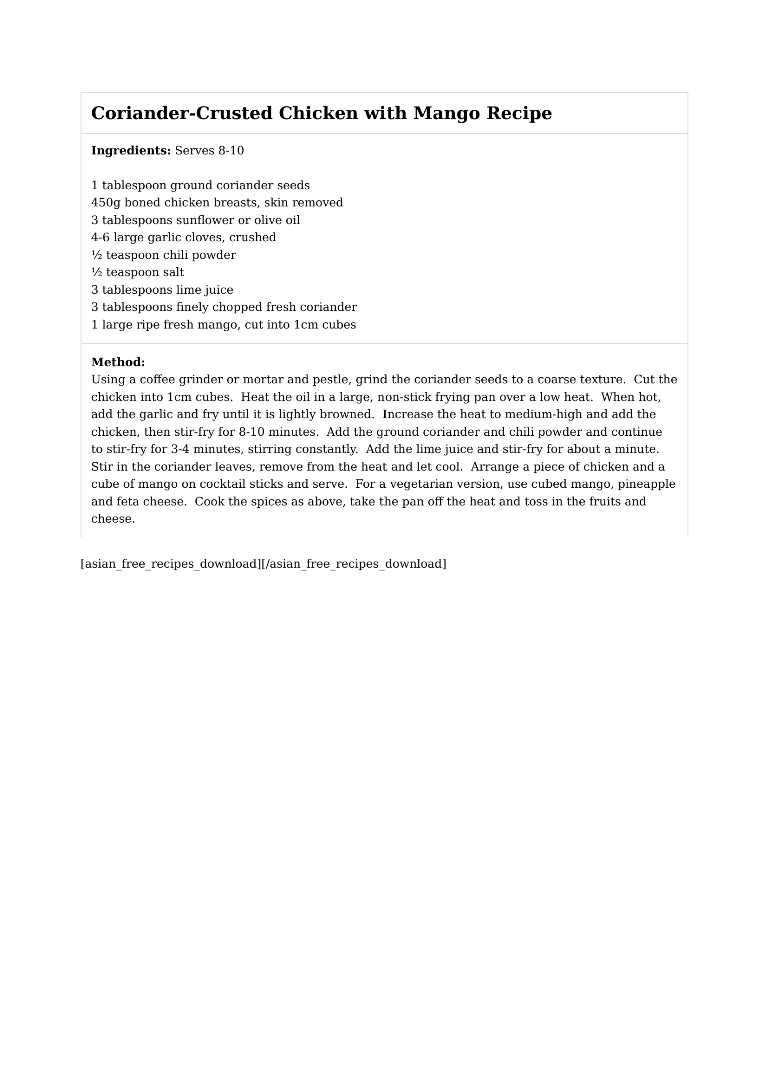 Coriander-Crusted Chicken with Mango Recipe