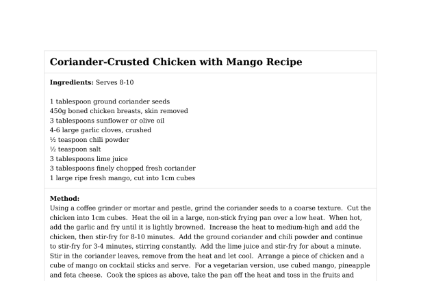 Coriander-Crusted Chicken with Mango Recipe