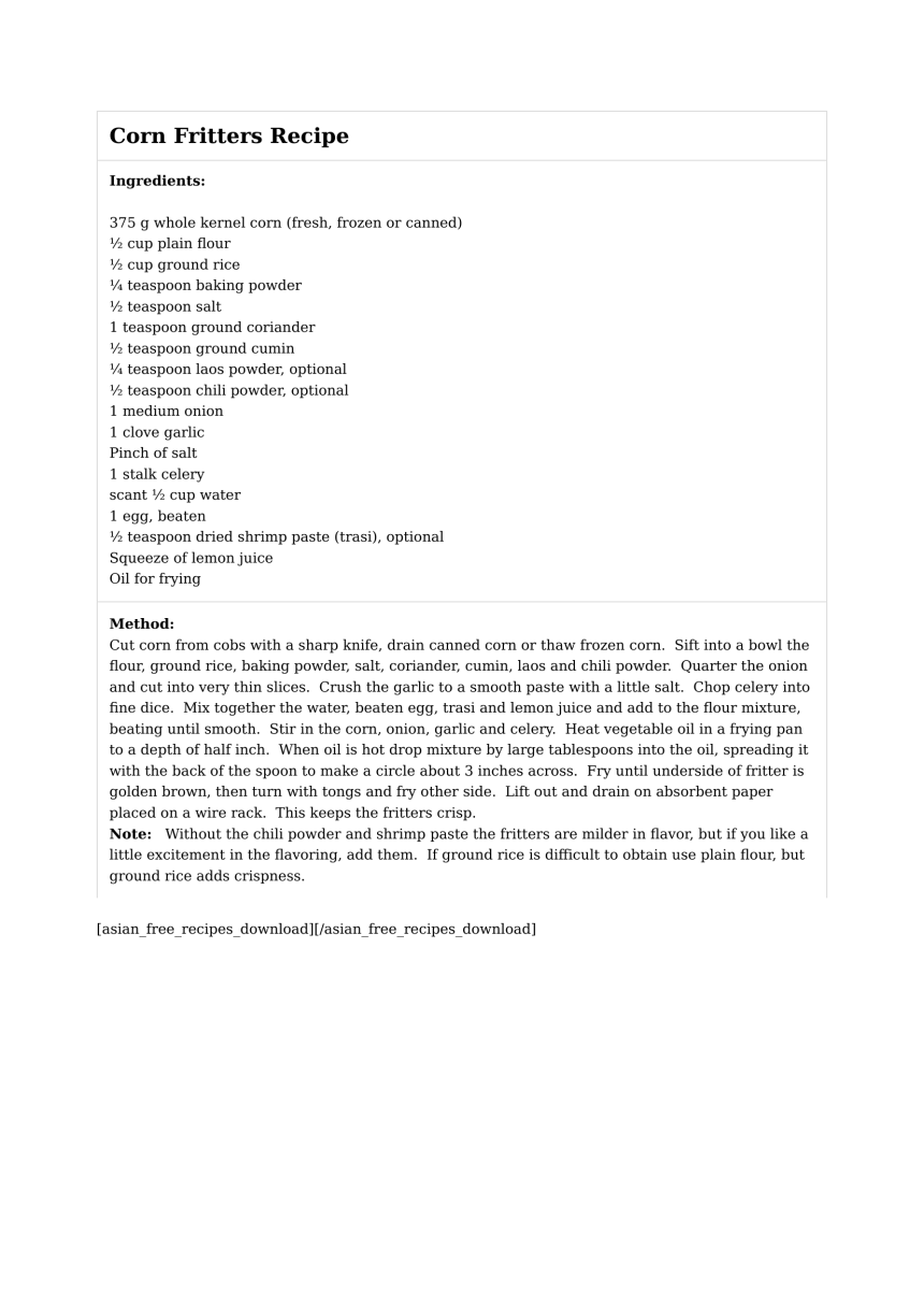 Corn Fritters Recipe