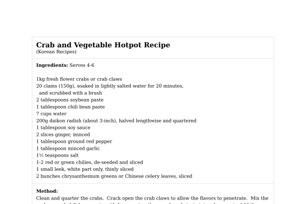 Crab and Vegetable Hotpot Recipe
