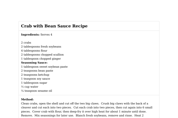 Crab with Bean Sauce Recipe