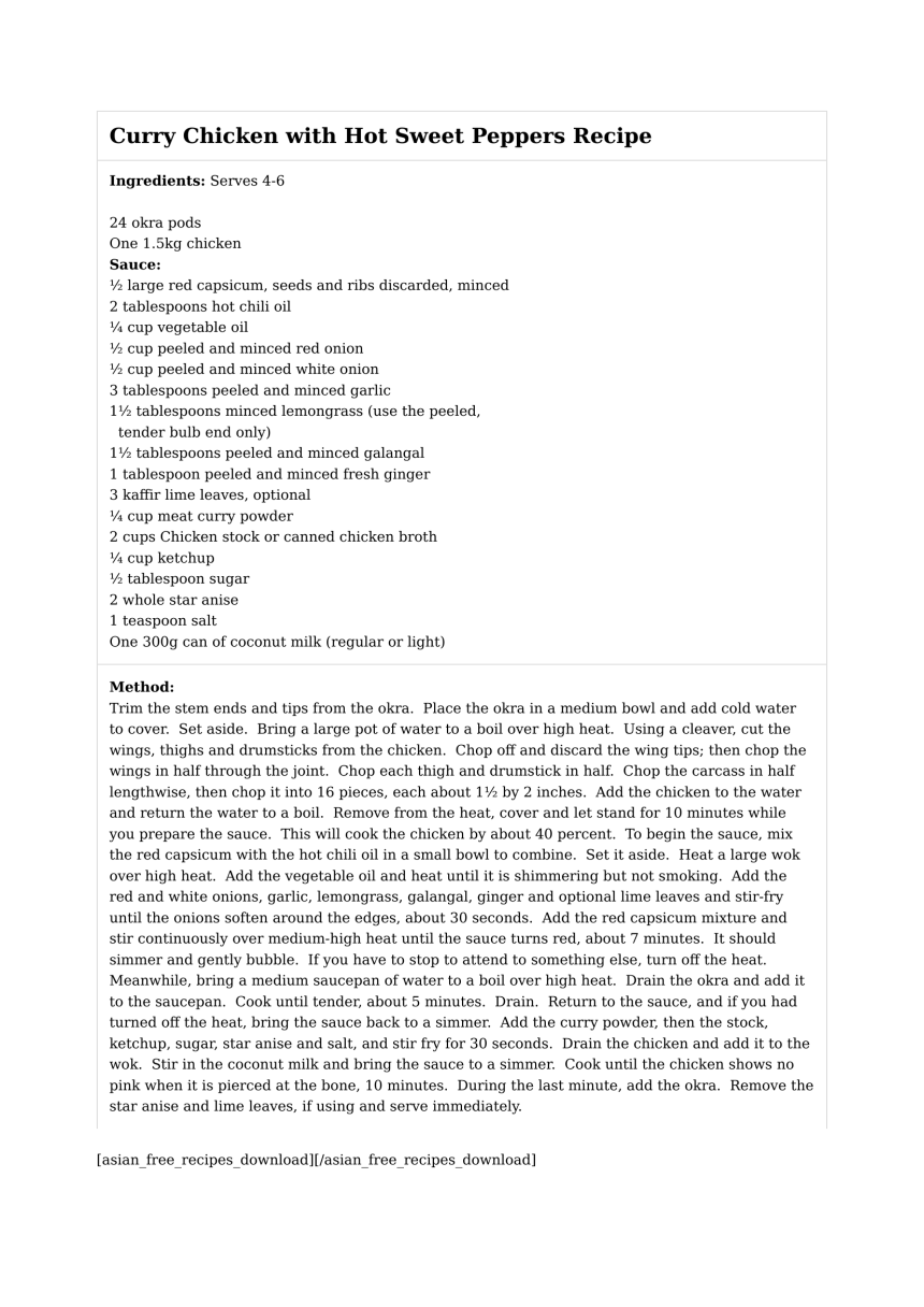 Curry Chicken with Hot Sweet Peppers Recipe