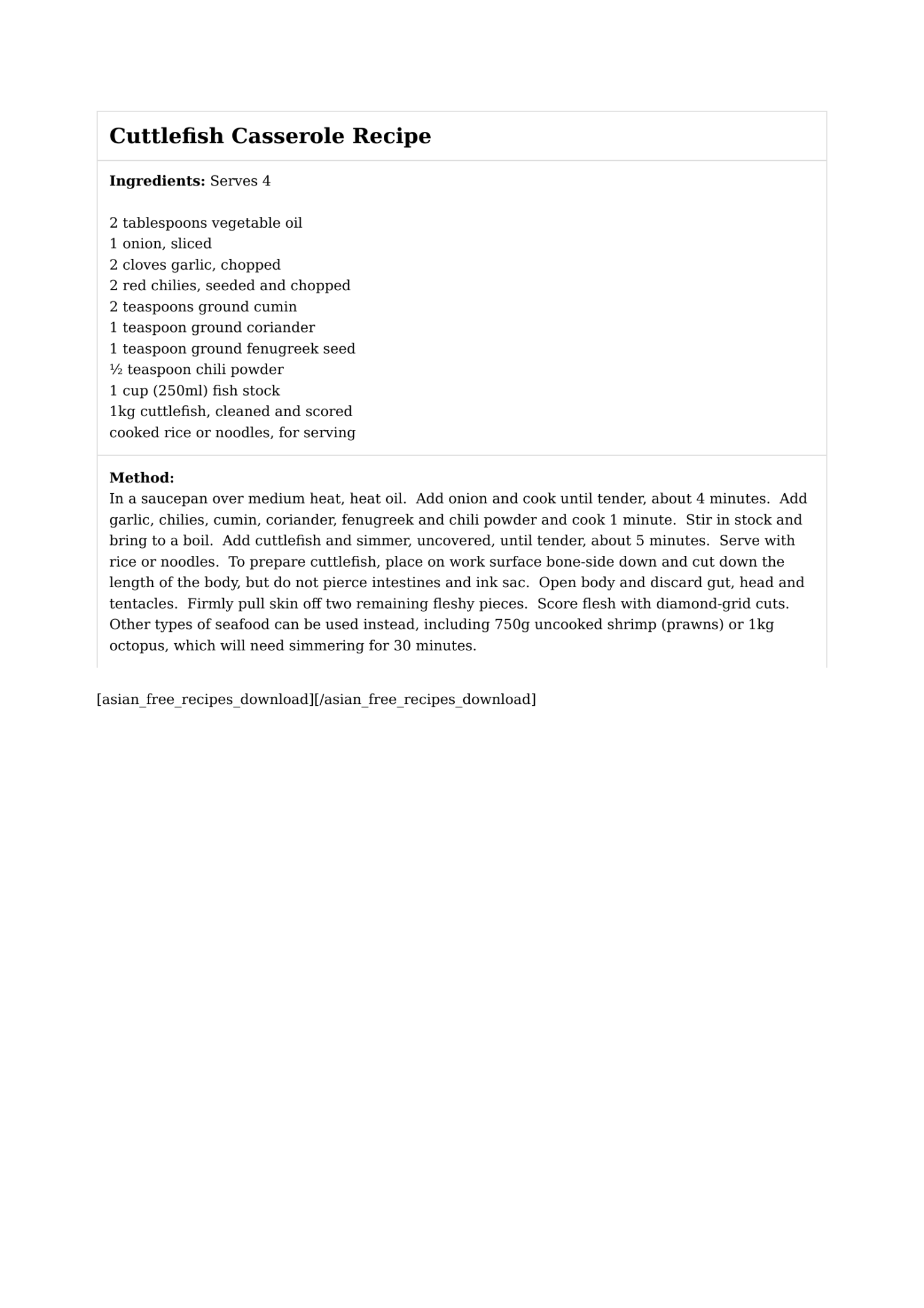 Cuttlefish Casserole Recipe