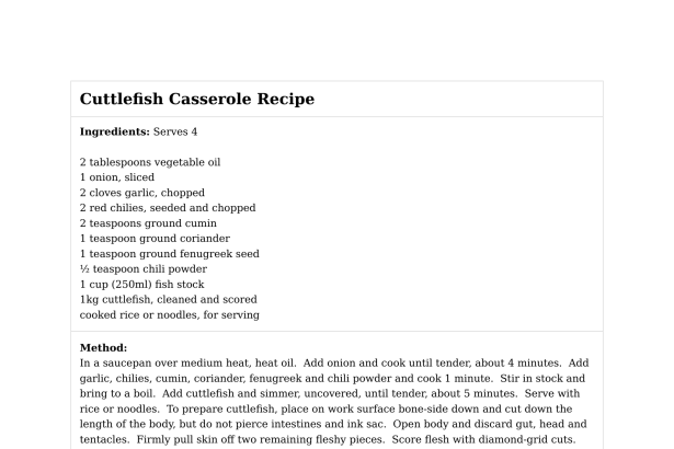 Cuttlefish Casserole Recipe