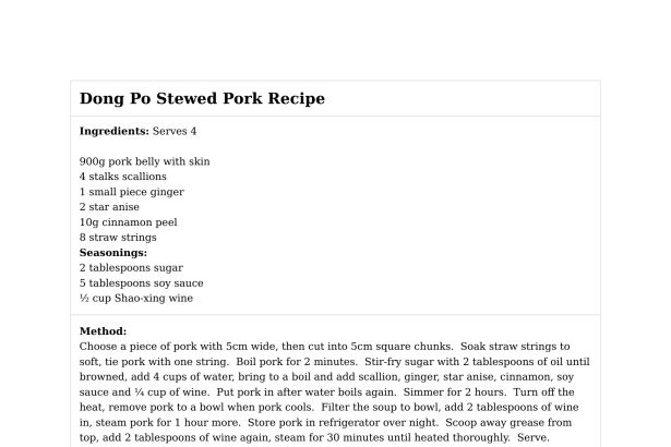 Dong Po Stewed Pork Recipe