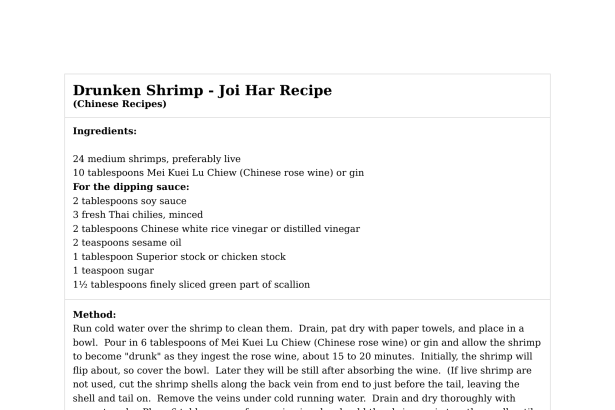 Drunken Shrimp - Joi Har Recipe