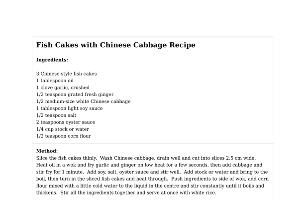 Fish Cakes with Chinese Cabbage Recipe