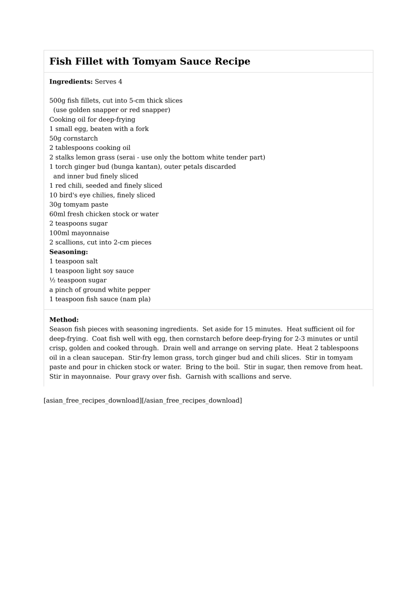 Fish Fillet with Tomyam Sauce Recipe