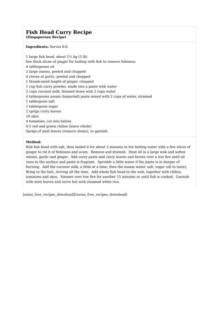 Fish Head Curry Recipe