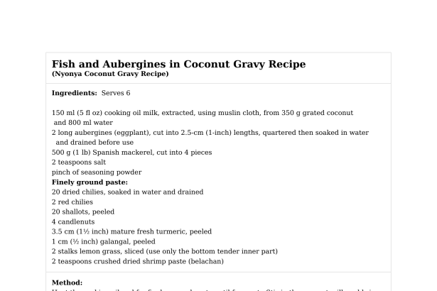 Fish and Aubergines in Coconut Gravy Recipe